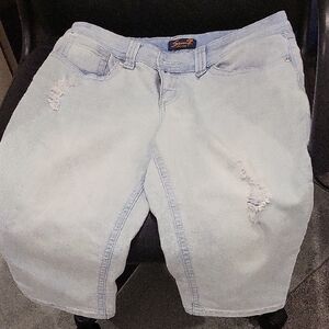 Seven7 Light Blue Jean Shorts with Distressed Details